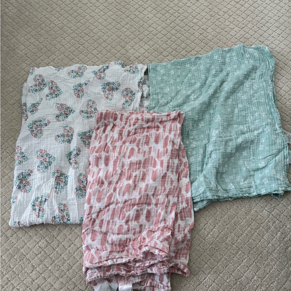aden + anais Floral and Patterned Swaddle Blanket Set - Pink, Green, White